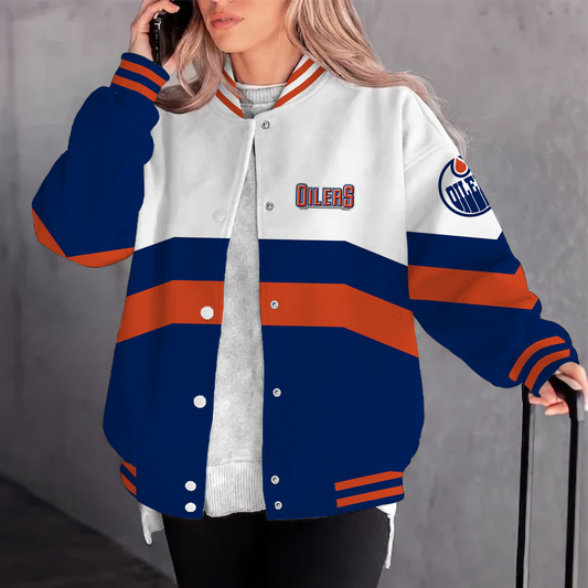 [SUPER SALE] NEW CUSTOMIZED NHL03 EMO EDMONTON OILERS SATIN VARSITY JACKET & BASEBALL JACKET