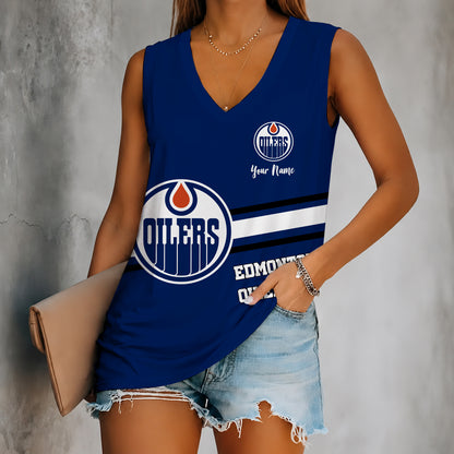 [SUPER SALE] NEW CUSTOMIZED NHL03 EMO EDMONTON OILERS WOMEN'S V-NECK TANK TOP