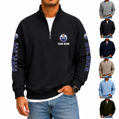 [SUPER SALE] NEW CUSTOMIZED NHL03 EMO EDMONTON OILERS MEN'S QUARTER ZIP PULLOVER