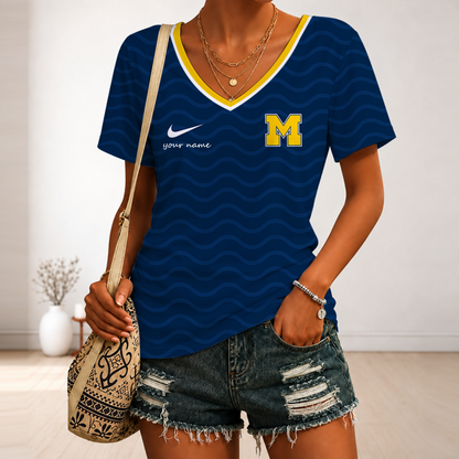 [FAN FAVORITE] NEW CUSTOMIZED NCAA FBS03 MIW MICHIGAN WOLVERINES V-NECK FEMALE SHIRT
