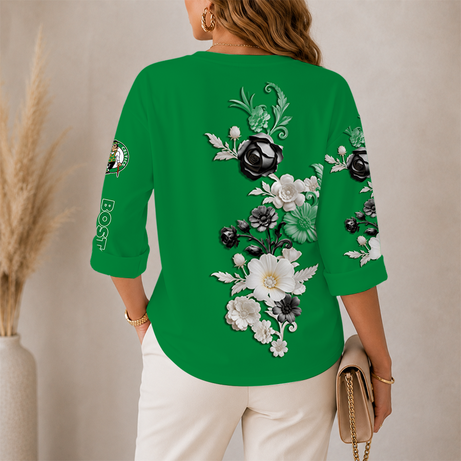 LIMITED EDITION - NEW CUSTOMIZED NBA03 BCE BOSTON CELTICS WOMEN'S V-NECK LONG SLEEVE SHIRT