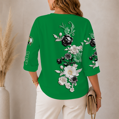 LIMITED EDITION - NEW CUSTOMIZED NBA03 BCE BOSTON CELTICS WOMEN'S V-NECK LONG SLEEVE SHIRT