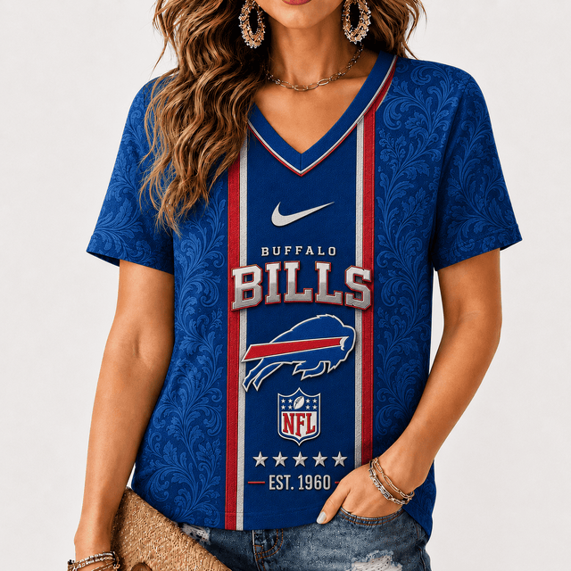 [SPECIAL OFFER] NEW CUSTOMIZED NFL03 BFB BUFFALO BILLS V-NECK FEMALE SHIRT