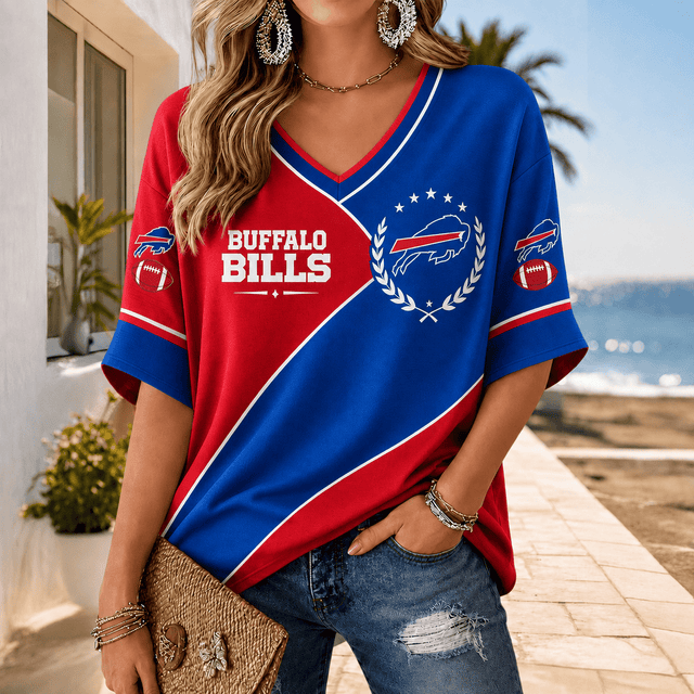 [SPECIAL OFFER] NEW CUSTOMIZED NFL03 BFB BUFFALO BILLS WOMEN'S HEART V-NECK LONG SLEEVE SHIRT