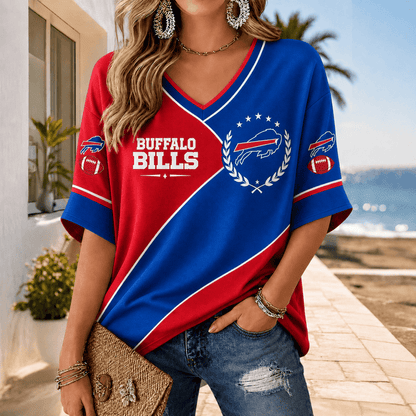 [SPECIAL OFFER] NEW CUSTOMIZED NFL03 BFB BUFFALO BILLS WOMEN'S HEART V-NECK LONG SLEEVE SHIRT