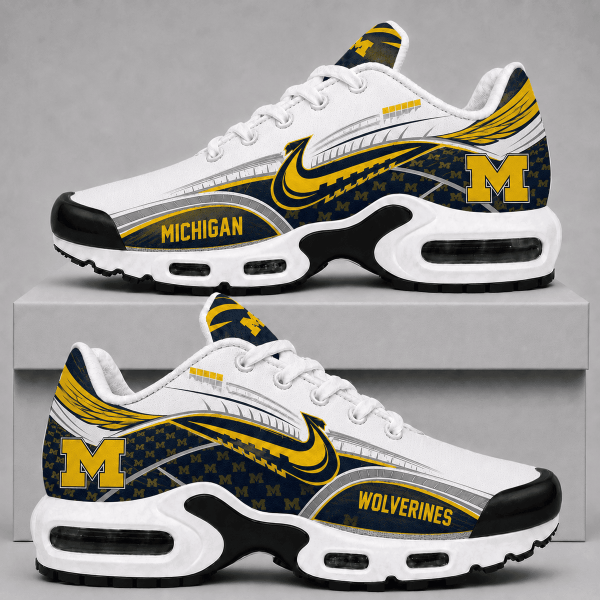 [FAN FAVORITE] NEW CUSTOMIZED NCAA FBS03 MIW MICHIGAN WOLVERINES AIR MAX PLUS SNEAKERS