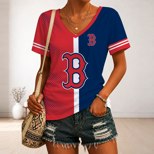 [FLASH SALE] NEW CUSTOMIZED MLB03 BRS BOSTON RED SOX V-NECK FEMALE SHIRT