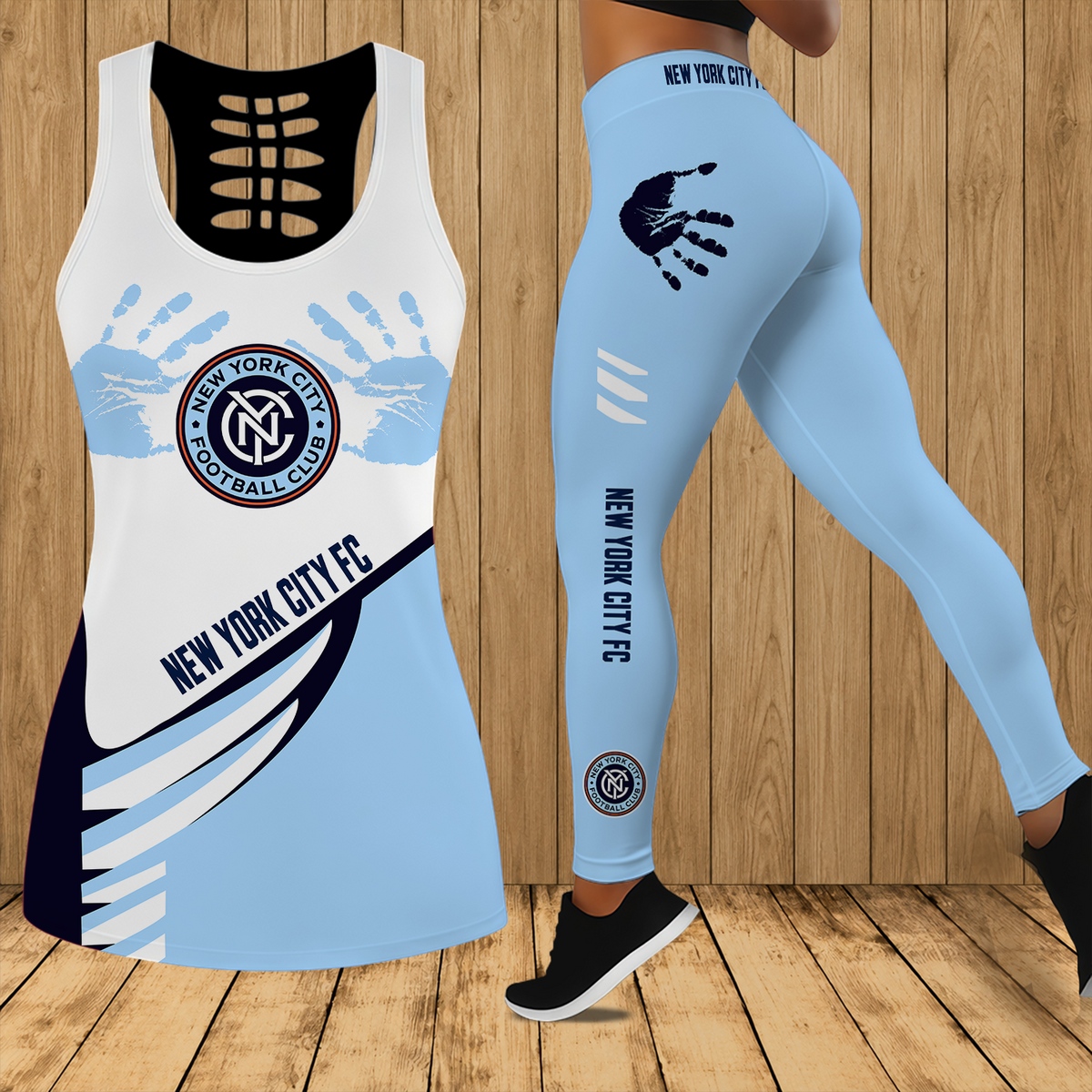 [FAN EXCLUSIVE] NEW CUSTOMIZED MLS03 NYC NEW YORK CITY FC HOLLOW TANK TOP & LEGGINGS SET