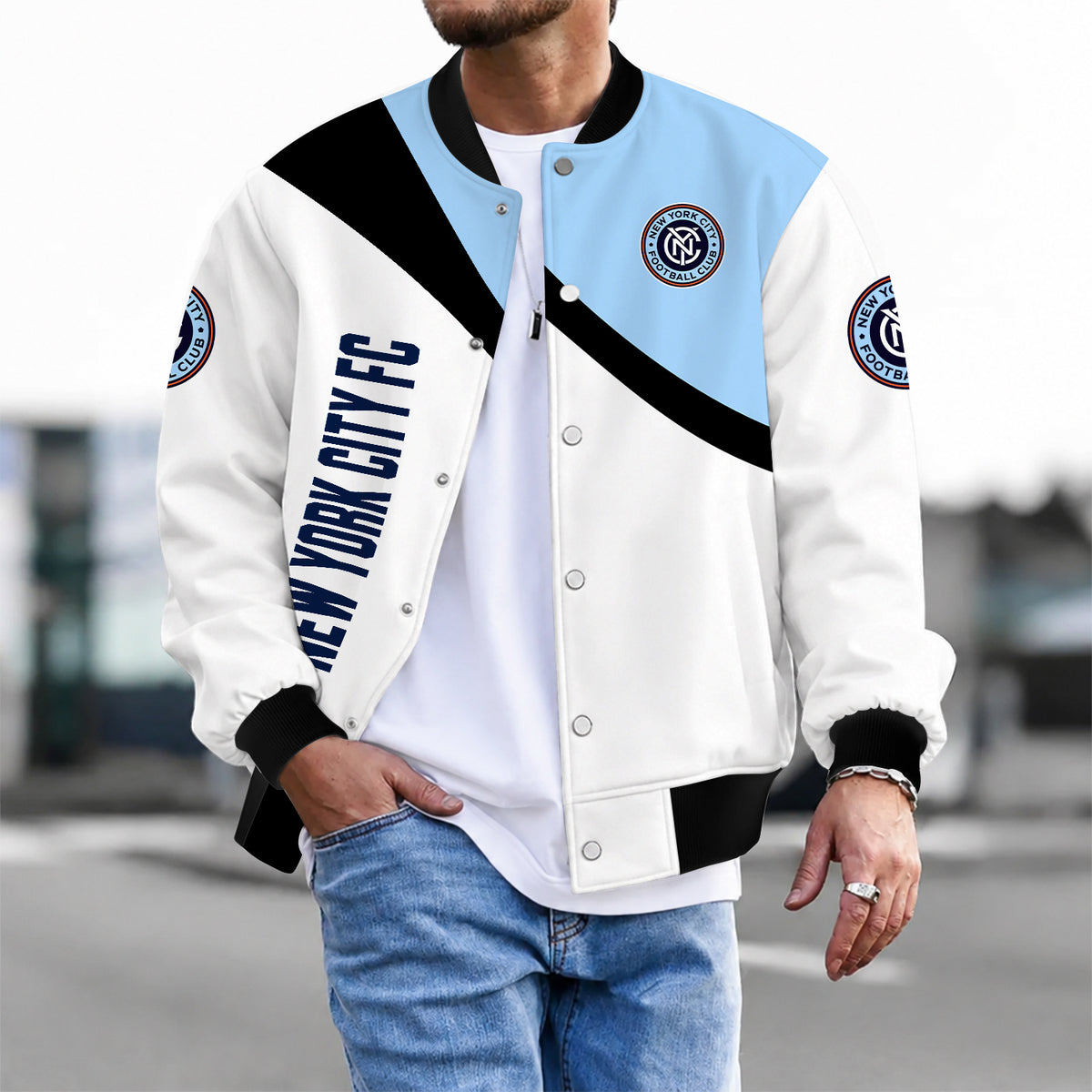 [FAN EXCLUSIVE] NEW CUSTOMIZED MLS03 NYC NEW YORK CITY FC BASEBALL JACKET & SATIN VARSITY JACKET