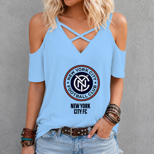 [FAN EXCLUSIVE] NEW CUSTOMIZED MLS03 NYC NEW YORK CITY FC CRISS CROSS V-NECK TOP