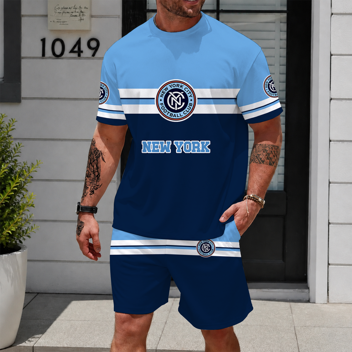 [FAN EXCLUSIVE] NEW CUSTOMIZED MLS03 NYC NEW YORK CITY FC UNISEX T-SHIRT & SHORTS SET