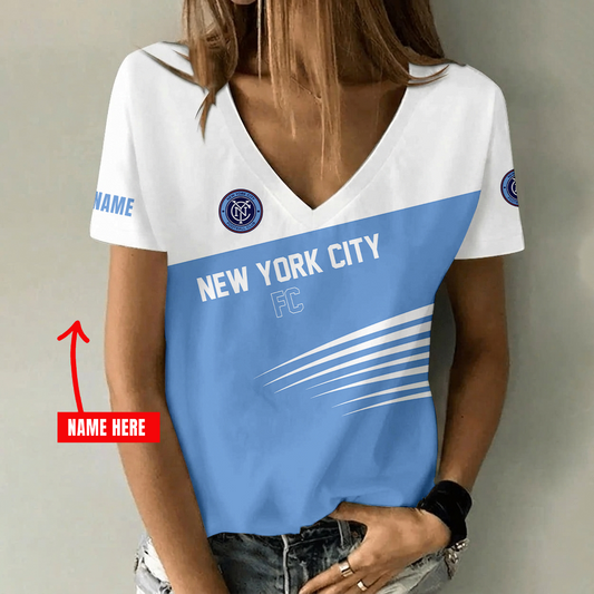 [FAN EXCLUSIVE] NEW CUSTOMIZED MLS03 NYC NEW YORK CITY FC V-NECK FEMALE SHIRT