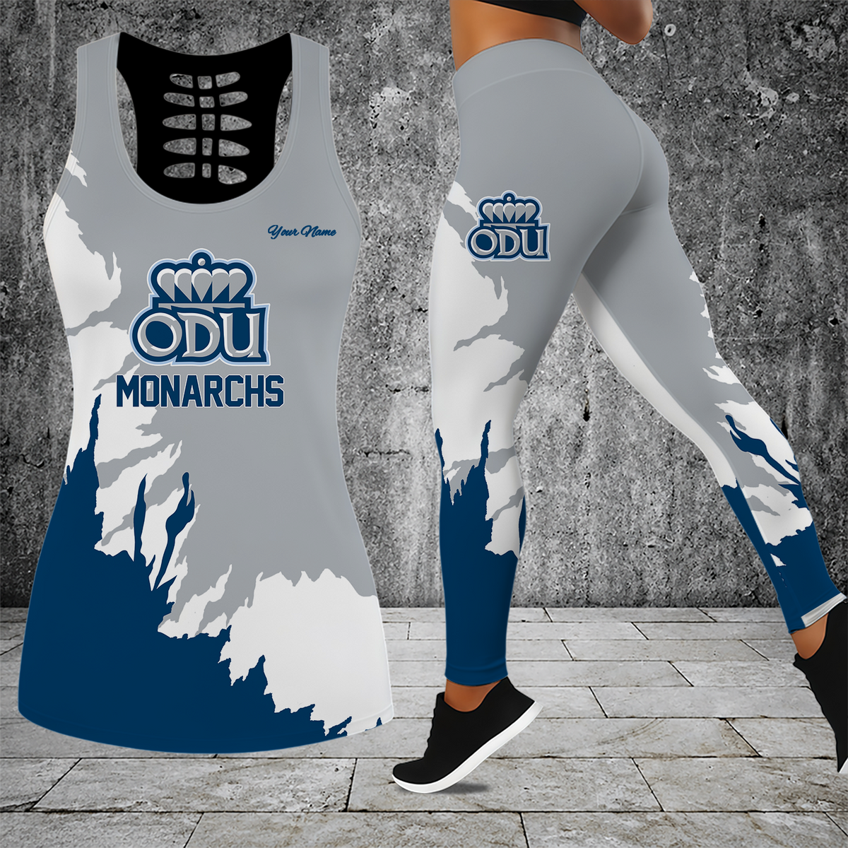 [FAN FAVORITE] NEW CUSTOMIZED NCAA CFH03 ODM OLD DOMINION MONARCHS HOLLOW TANK TOP & LEGGINGS SET