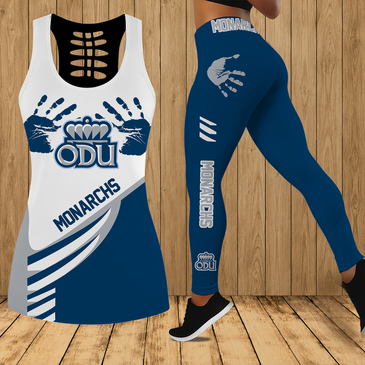 [FAN FAVORITE] NEW CUSTOMIZED NCAA CFH03 ODM OLD DOMINION MONARCHS HOLLOW TANK TOP & LEGGINGS SET