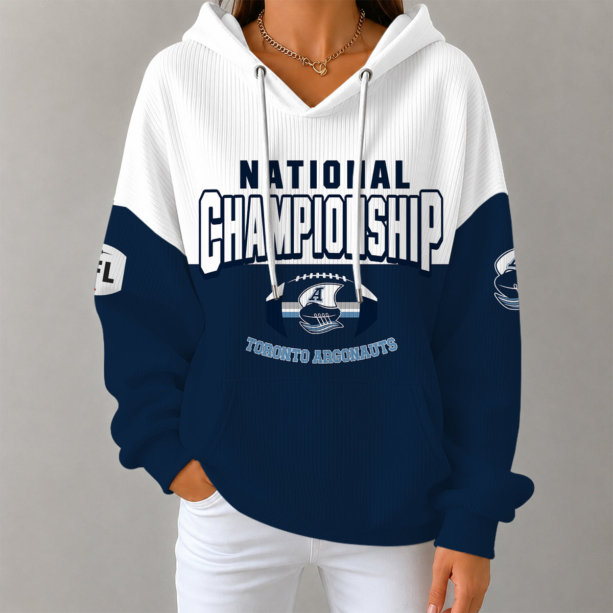 [FAN EXCLUSIVE] NEW CUSTOMIZED CFL03 TOR TORONTO ARGONAUTS STRAPPY RIBBED HOODIE & SWEATSHIRT