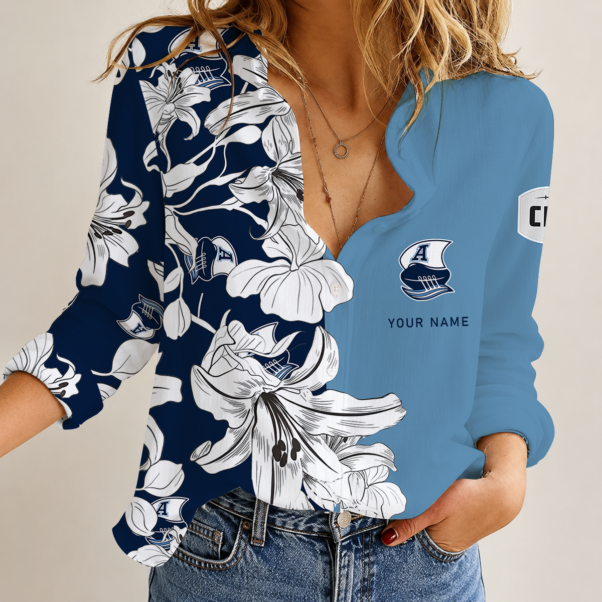 [FAN EXCLUSIVE] NEW CUSTOMIZED CFL03 TOR TORONTO ARGONAUTS STRAPPY WOMEN CASUAL SHIRT