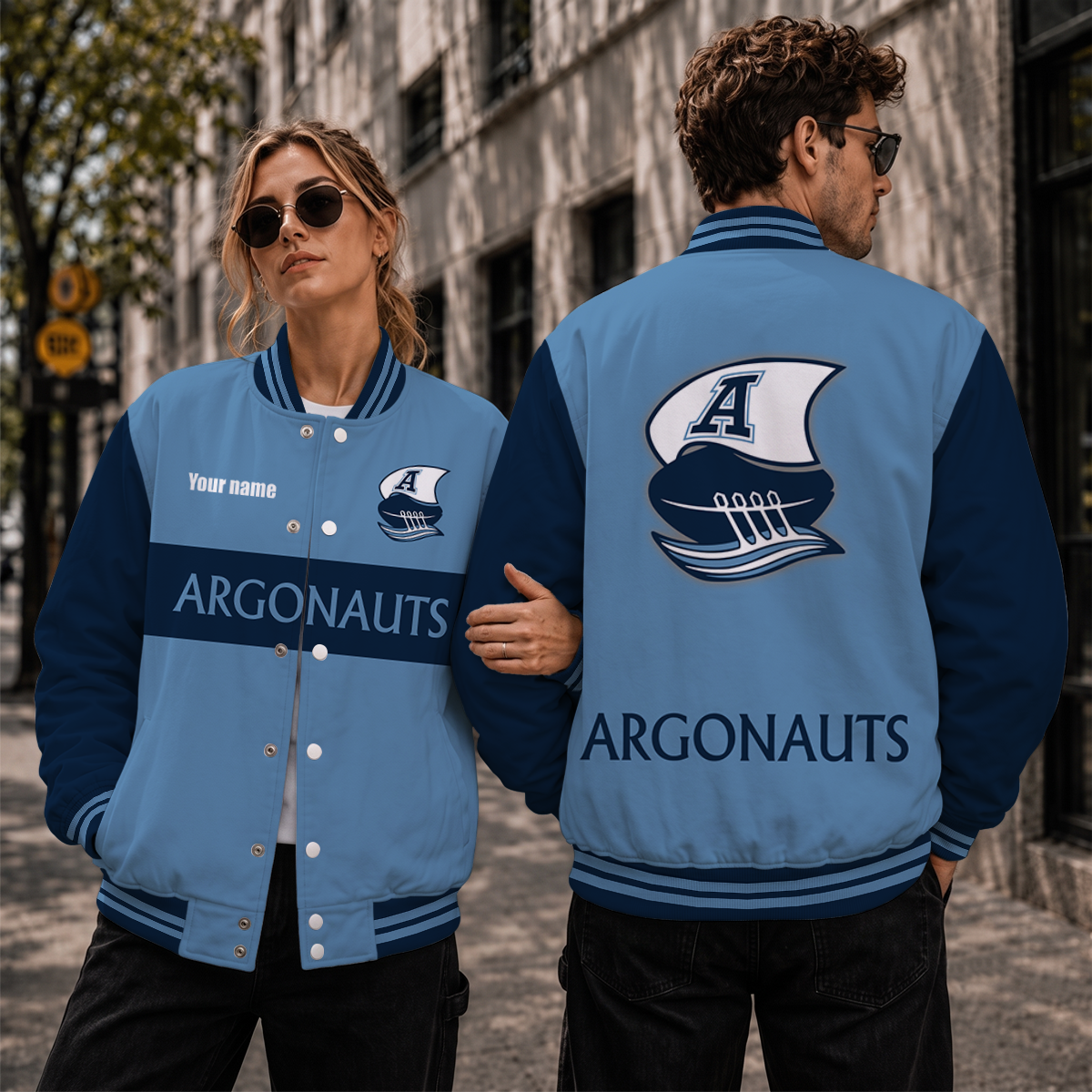 [FAN EXCLUSIVE] NEW CUSTOMIZED CFL03 TOR TORONTO ARGONAUTS STRAPPY BASEBALL JACKET, SATIN VARSITY JACKET