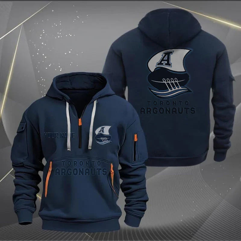 [FAN EXCLUSIVE] NEW CUSTOMIZED CFL03 TOR TORONTO ARGONAUTS MUTICOLOR QUARTER ZIP HOODIE