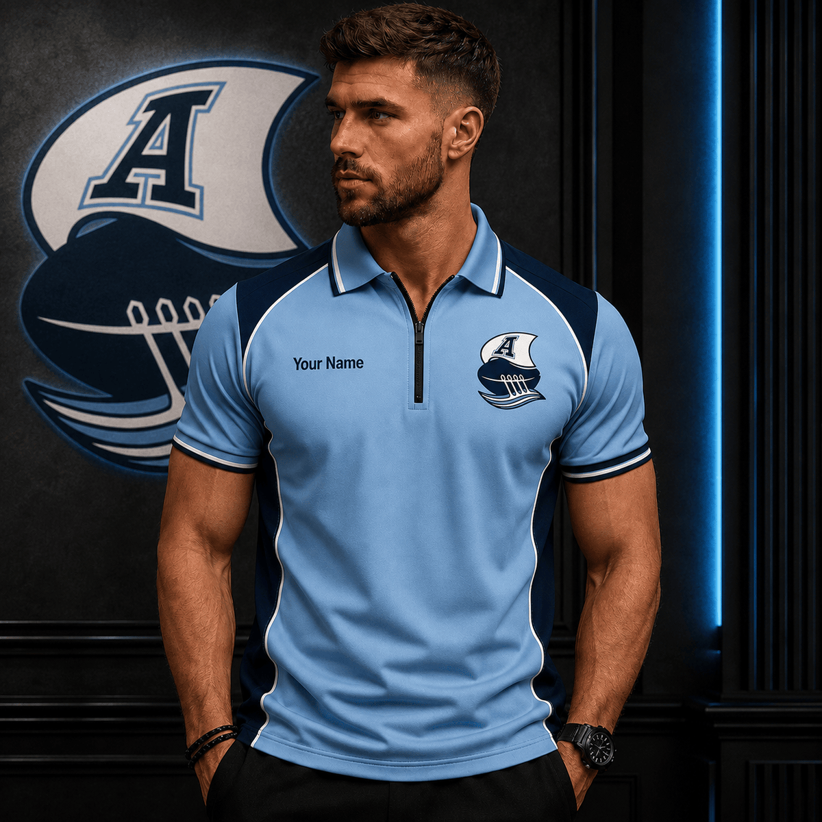 [SPECIAL OFFER] NEW CUSTOMIZED CFL03 TOR TORONTO ARGONAUTS ZIP POLO SHIRT