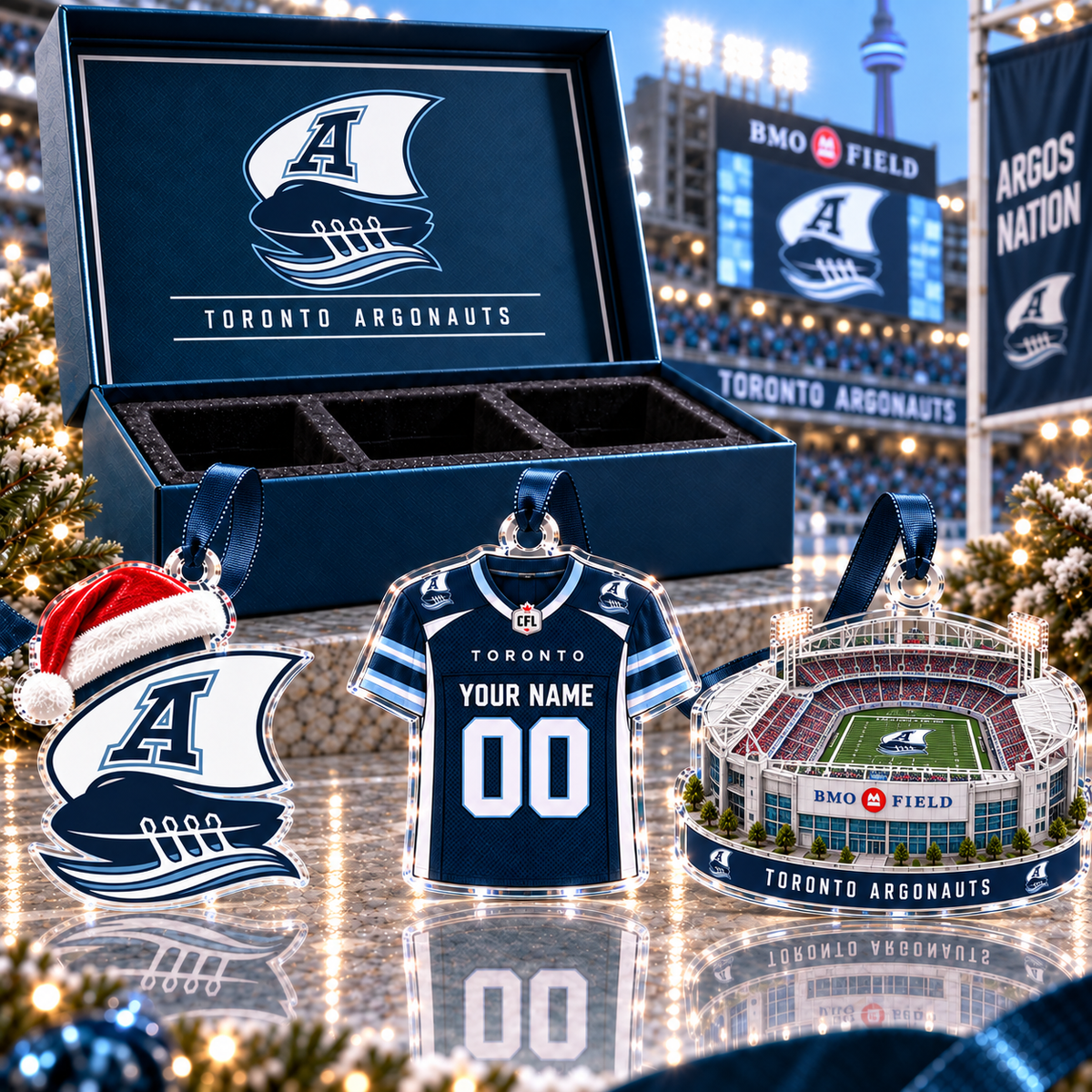 [FULL SET 3 ITEMS - NO BOX] NEW CUSTOMIZED CFL03 TOR TORONTO ARGONAUTS CHRISTMAS ACRYLIC ORNAMENT