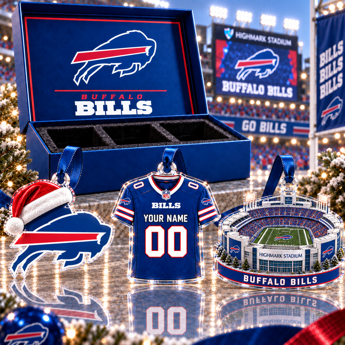 [FULL SET 3 ITEMS - NO BOX] NEW CUSTOMIZED NFL03 BFB BUFFALO BILLS CHRISTMAS ACRYLIC ORNAMENT