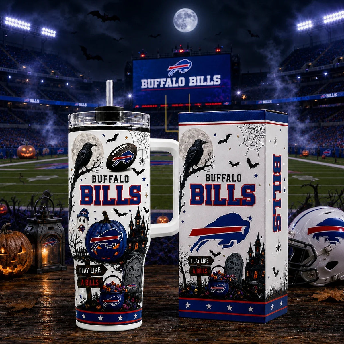 [SPECIAL OFFER] NEW CUSTOMIZED NFL03 BFB BUFFALO BILLS HALLOWEEN  40OZ TUMBLER
