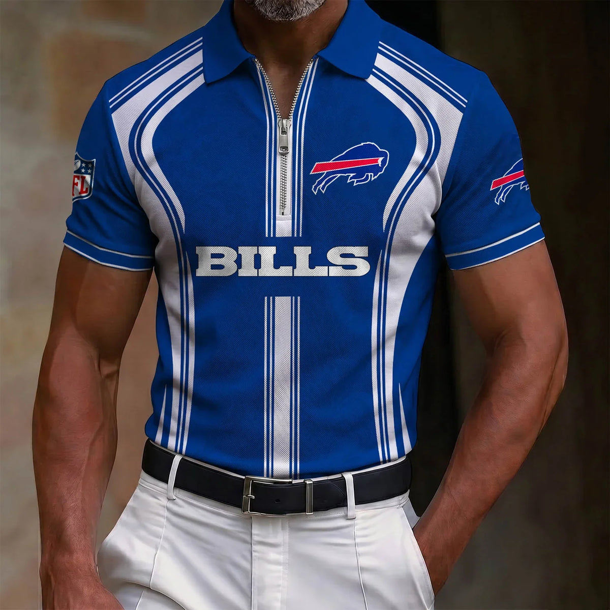 [SPECIAL OFFER] NEW CUSTOMIZED NFL03 BFB BUFFALO BILLS ZIP POLO SHIRT