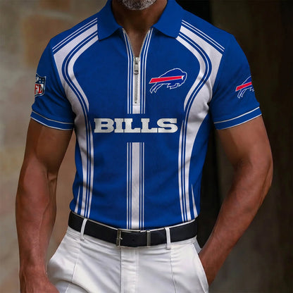 [SPECIAL OFFER] NEW CUSTOMIZED NFL03 BFB BUFFALO BILLS ZIP POLO SHIRT