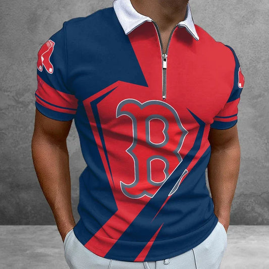 [FLASH SALE] NEW CUSTOMIZED MLB03 BRS BOSTON RED SOX ZIP POLO SHIRT