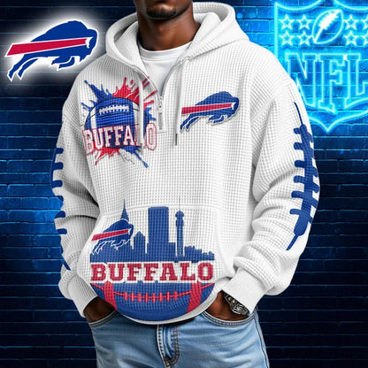 [SPECIAL OFFER] NEW CUSTOMIZED NFL03 BFB BUFFALO BILLS WAFFLE FULL ZIP HOODIE