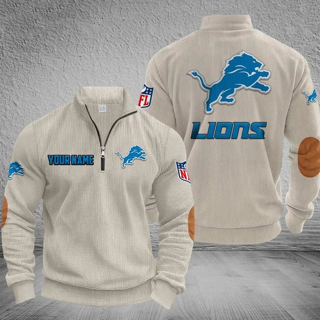 [SPECIAL OFFER] NEW CUSTOMIZED NFL04 DTL DETROIT LIONS MULTICOLOR STRIPED QUATER ZIP SWEATSHIRT