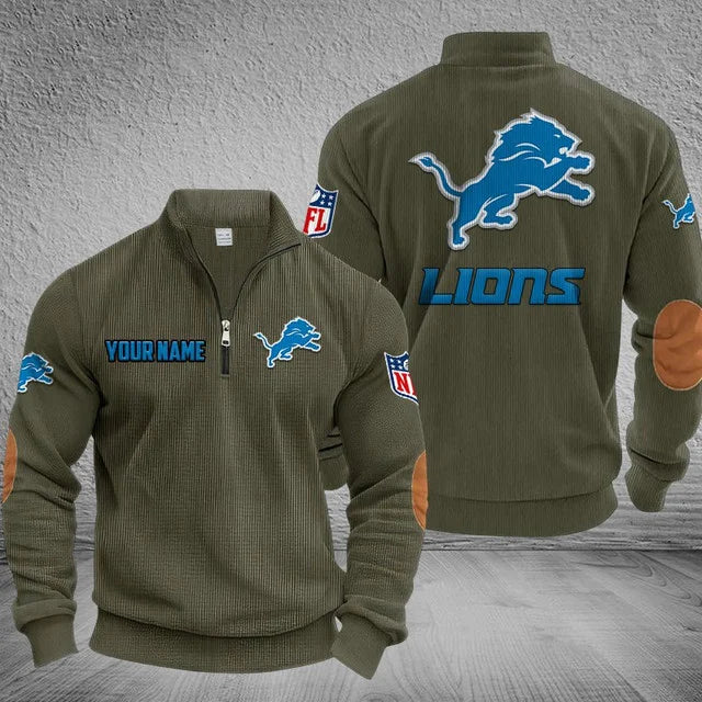 [SPECIAL OFFER] NEW CUSTOMIZED NFL04 DTL DETROIT LIONS MULTICOLOR STRIPED QUATER ZIP SWEATSHIRT