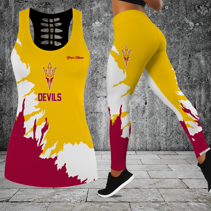[FAN FAVORITE] NEW CUSTOMIZED NCAA FBS04 ASS ARIZONA STATE SUN DEVILS HOLLOW TANK TOP & LEGGINGS SET