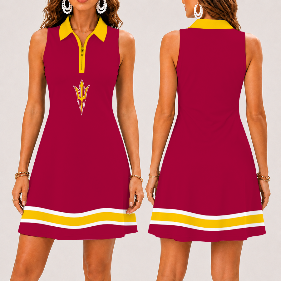 [FAN FAVORITE] NEW CUSTOMIZED NCAA FBS04 ASS ARIZONA STATE SUN DEVILS WOMEN'S ZIP SLEEVELESS POLO DRESS