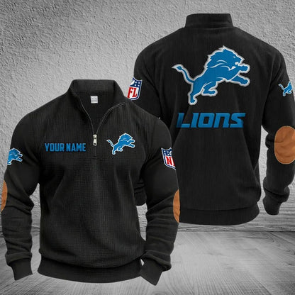 [SPECIAL OFFER] NEW CUSTOMIZED NFL04 DTL DETROIT LIONS MULTICOLOR STRIPED QUATER ZIP SWEATSHIRT