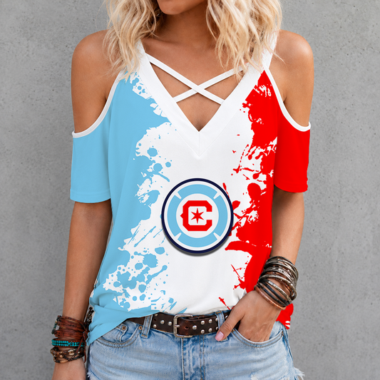 [FAN EXCLUSIVE] NEW CUSTOMIZED MLS04 CCF CHICAGO FIRE FC CRISS CROSS V-NECK TOP