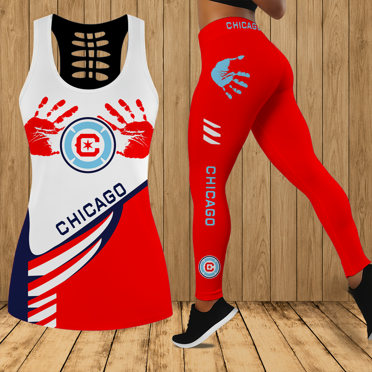 [FAN EXCLUSIVE] NEW CUSTOMIZED MLS04 CCF CHICAGO FIRE FC HOLLOW TANK TOP & LEGGINGS SET