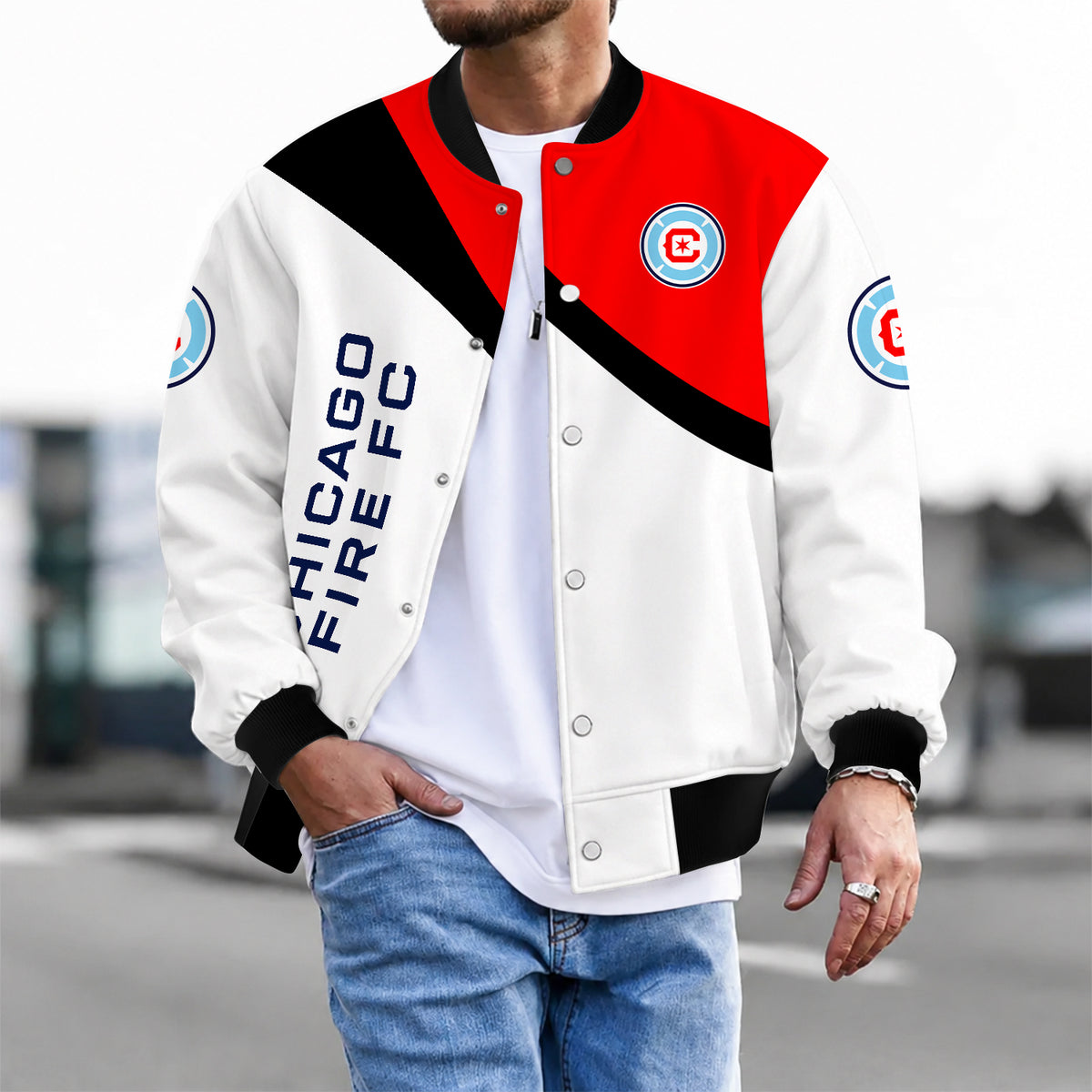 [FAN EXCLUSIVE] NEW CUSTOMIZED MLS04 CCF CHICAGO FIRE FC BASEBALL JACKET & SATIN VARSITY JACKET