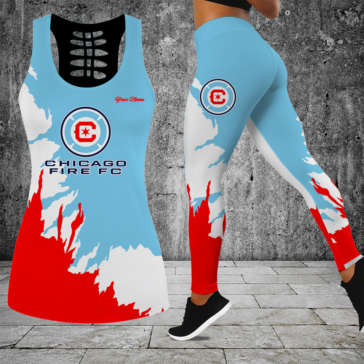 [FAN EXCLUSIVE] NEW CUSTOMIZED MLS04 CCF CHICAGO FIRE FC HOLLOW TANK TOP & LEGGINGS SET