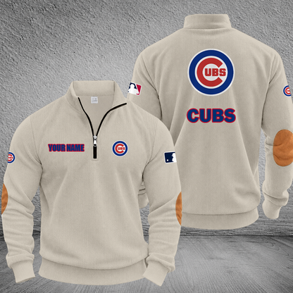 [FLASH SALE] NEW CUSTOMIZED MLB04 CCS CHICAGO CUBS MULTICOLOR STRIPED QUATER ZIP SWEATSHIRT