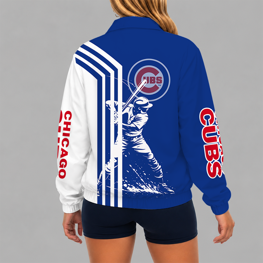 [FLASH SALE] NEW CUSTOMIZED MLB04 CCS CHICAGO CUBS V-NECK ZIPPER SWEATSHIRT JACKET