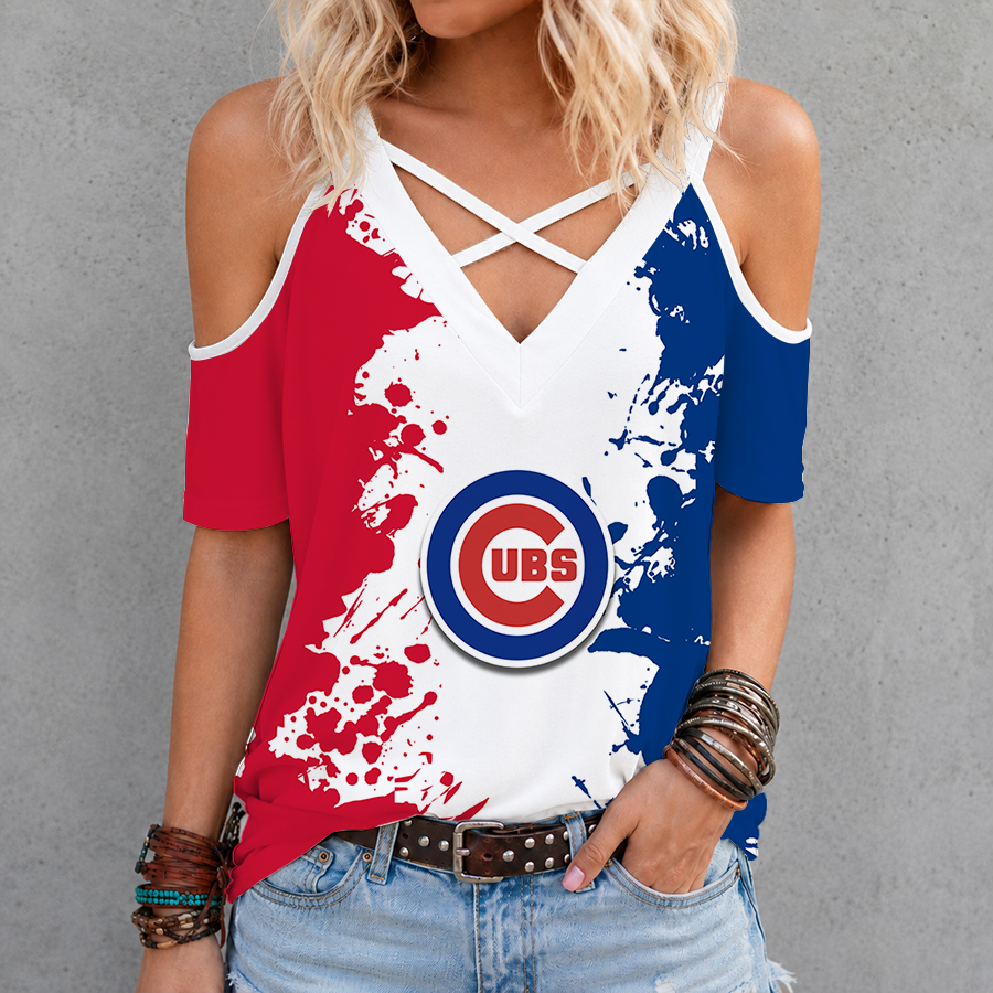 [FLASH SALE] NEW CUSTOMIZED MLB04 CCS CHICAGO CUBS CRISS CROSS V-NECK TOP