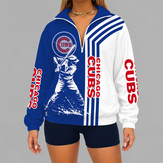 [FLASH SALE] NEW CUSTOMIZED MLB04 CCS CHICAGO CUBS V-NECK ZIPPER SWEATSHIRT JACKET