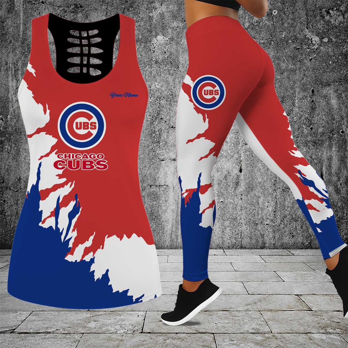 [FLASH SALE] NEW CUSTOMIZED MLB04 CCS CHICAGO CUBS HOLLOW TANK TOP & LEGGINGS SET