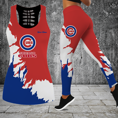 [FLASH SALE] NEW CUSTOMIZED MLB04 CCS CHICAGO CUBS HOLLOW TANK TOP & LEGGINGS SET