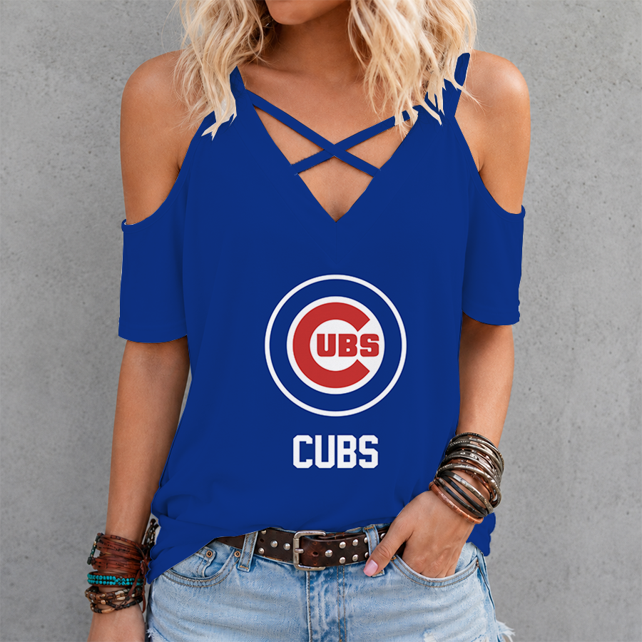 [FLASH SALE] NEW CUSTOMIZED MLB04 CCS CHICAGO CUBS CRISS CROSS V-NECK TOP
