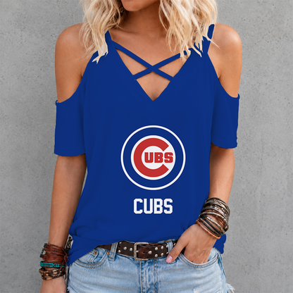 [FLASH SALE] NEW CUSTOMIZED MLB04 CCS CHICAGO CUBS CRISS CROSS V-NECK TOP