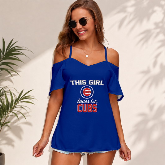 [FLASH SALE] NEW CUSTOMIZED MLB04 CCS CHICAGO CUBS WOMEN'S STRAPPY OFF-SHOULDER TOP