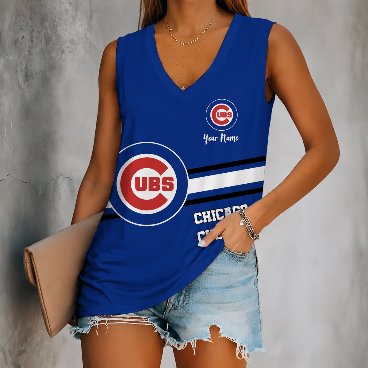 [FLASH SALE] NEW CUSTOMIZED MLB04 CCS CHICAGO CUBS WOMEN'S V-NECK TANK TOP