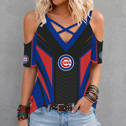 [FLASH SALE] NEW CUSTOMIZED MLB04 CCS CHICAGO CUBS CRISS CROSS V-NECK TOP